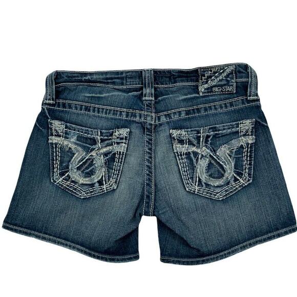 Big Star Shorts Women's Size 26 Distressed Whiskers Stitches Logo Pockets Denim - Picture 2 of 9